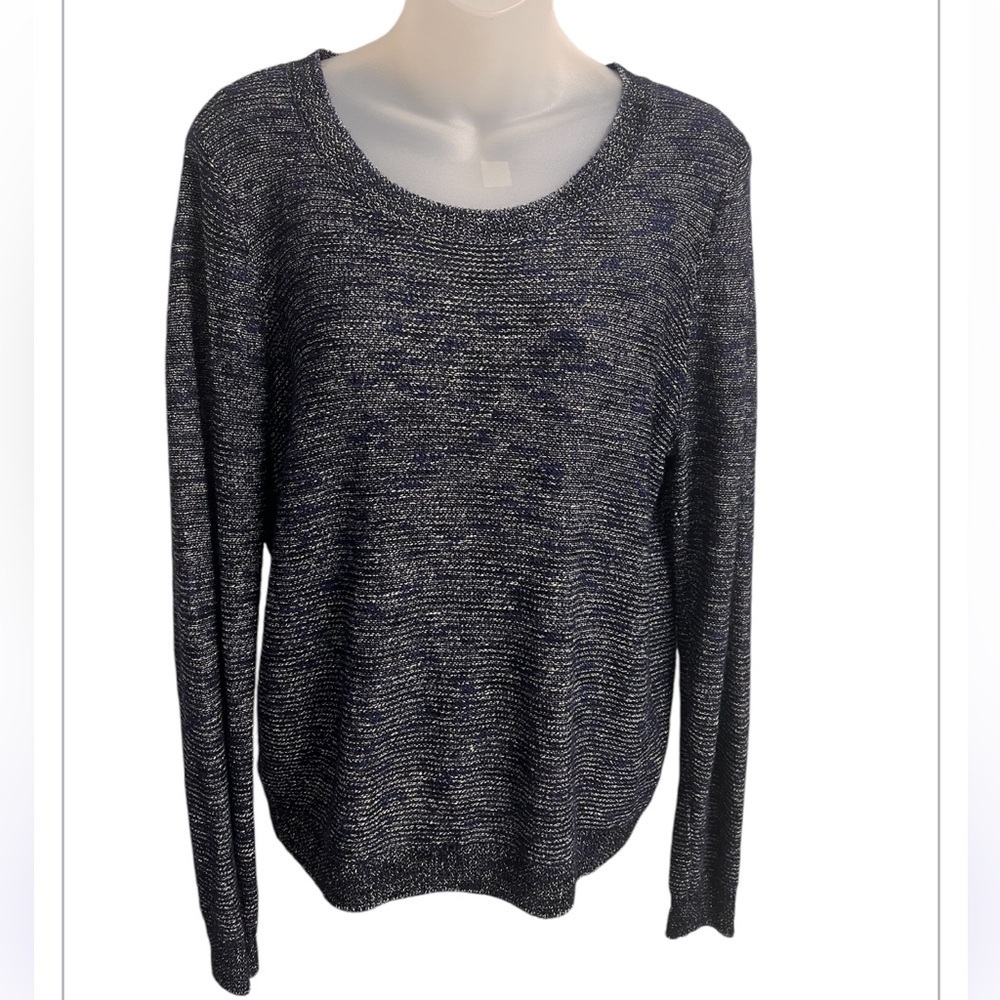 Eileen Fisher Blue Linen Metallic Shimmer Pullover Sweater Top Sheer Size Med